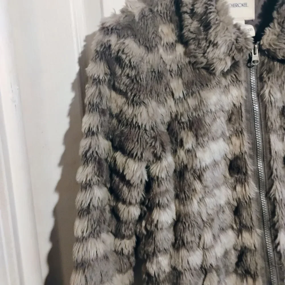 Cherokee Kids Faux Fur Jacket - Brown and Gray